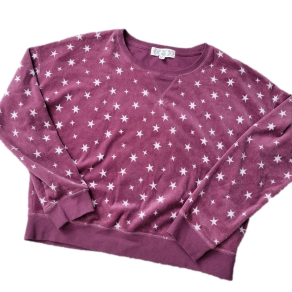 Pink Rose Purple/Pink Star Print Velour Crop Top sz M - Like New